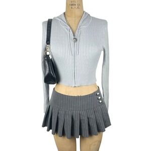 Y2K Cropped Hoodie Zip Up 2000's Bratz Preppy Academia Sz S Downtown Girl